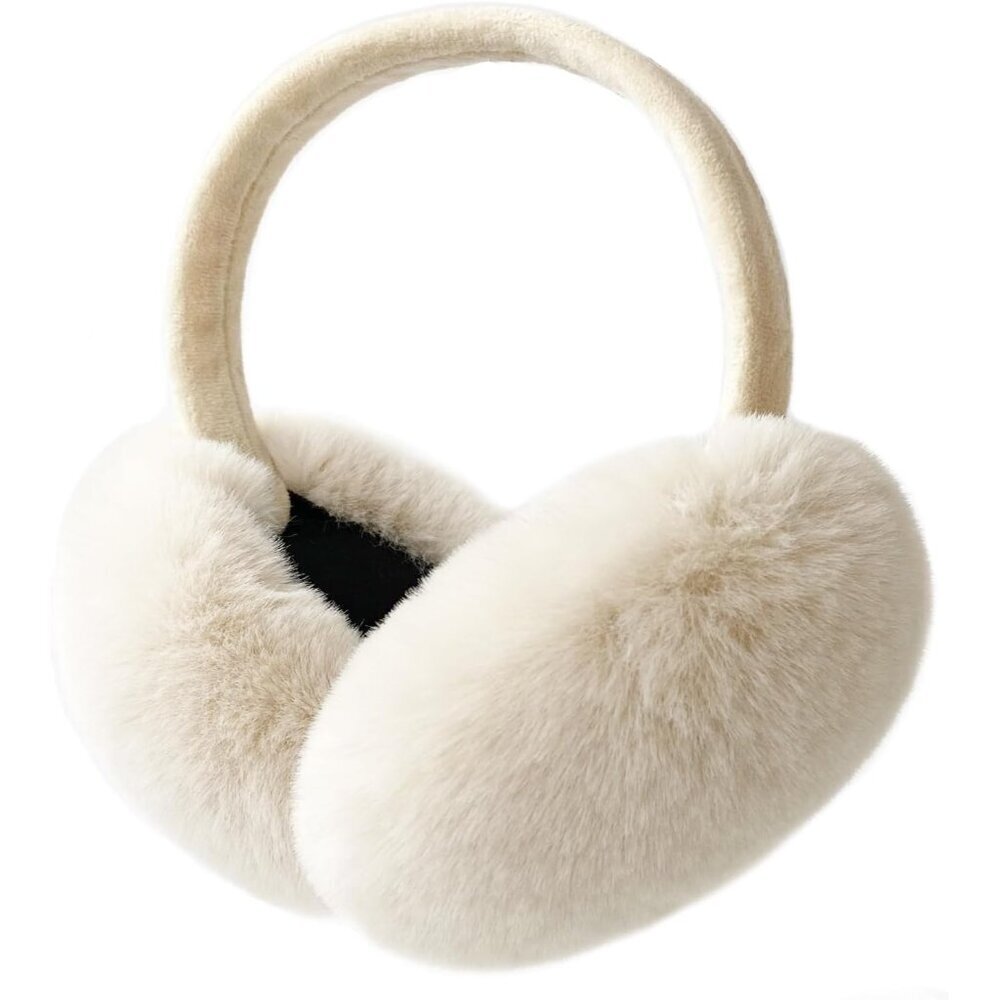 Women Winter Ear Muffs Faux Fur Warm Earmuffs Foldable Light Khaki Ear Warmers